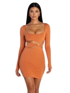 knee length dresses for ladies Oh Polly NWT Orange Satin Strapless Cowl Neck Cocktail Zip Mini Sheath   Brie